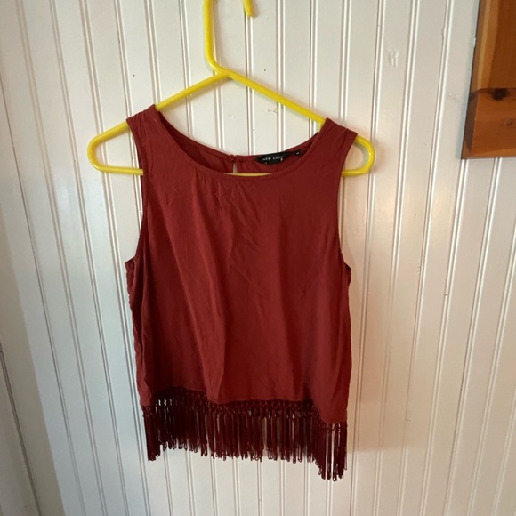 New Look Burnt Orange / Red Fringe Cropped Top (size 12) - Picture 1 of 3